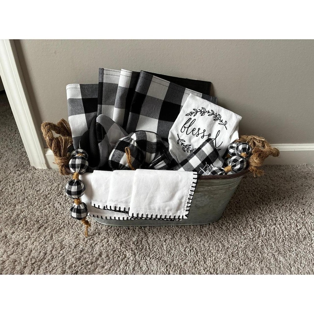 Hobby Lobby Buffalo Plaid Fall Kitchen Decor Bundle - 14pc Black & White